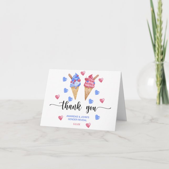 Watercolor Ice cream Thank you gender reveal Card (Front)