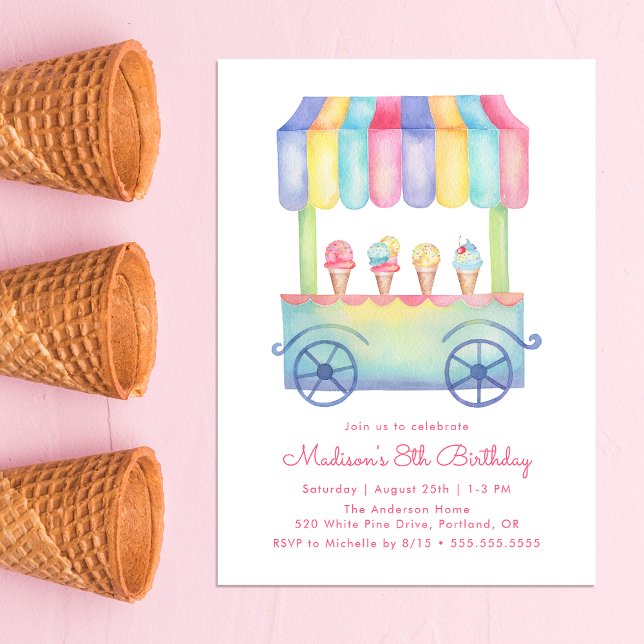 Watercolor Ice Cream Truck Birthday Party Invitation (Creator Uploaded)