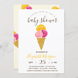 Watercolor Ice creams,Stripes Baby Shower  Invitation