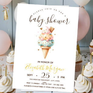 Watercolor Ice creams,Yellow Stripes Baby Shower  Invitation