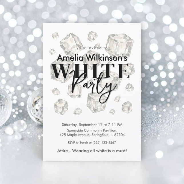 Watercolor Ice Cube White Birthday Party Invite (Creator Uploaded)