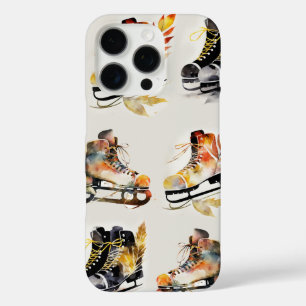 Watercolor Ice Skates with Autumn Leaves Pattern   iPhone 16 Pro Case