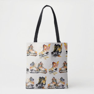 Watercolor Ice Skates with Autumn Leaves Pattern   Tote Bag