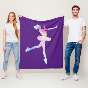 Watercolor Ice Skating Girl Fleece Blanket