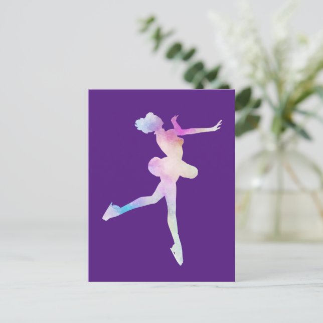 Watercolor Ice Skating Girl  Postcard (Standing Front)