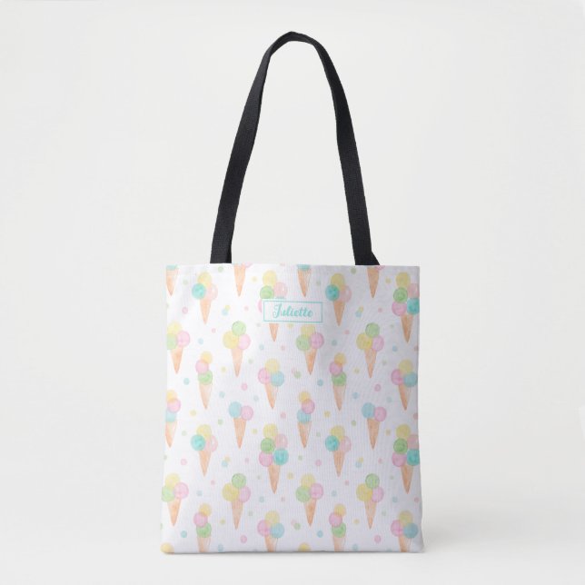 Watercolor Icecream cones in pastel colours Tote Bag (Front)