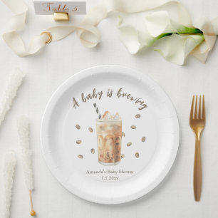 Watercolor Iced Coffee Brewing Baby shower Paper Plate
