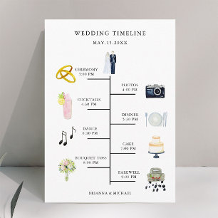 Watercolor Icon Wedding Day Timeline Program Programme