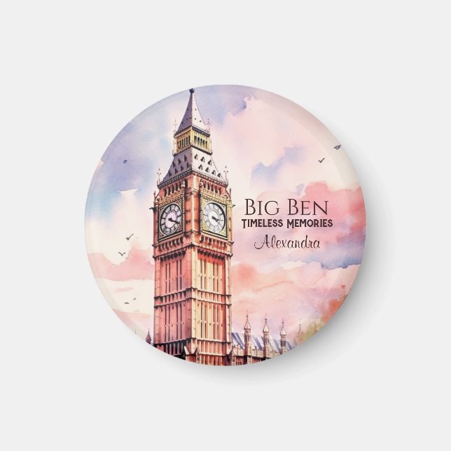 Watercolor Iconic Landmark City London Big Ben Magnet (Front)