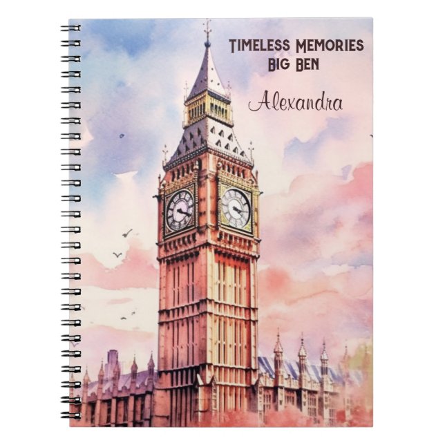 Watercolor Iconic Landmark City London Big Ben Notebook (Front)