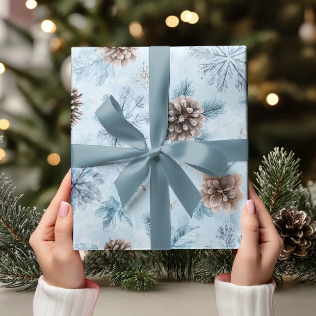 Watercolor Icy Blue Winter Pine  Wrapping Paper (Creator Uploaded)