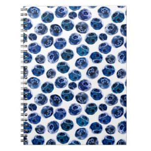 Watercolor illustrated blueberry set pattern notebook