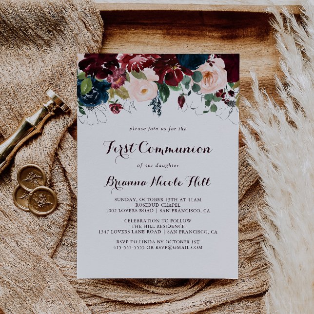Watercolor Illustrated Calligraphy First Communion Invitation (Creator Uploaded)