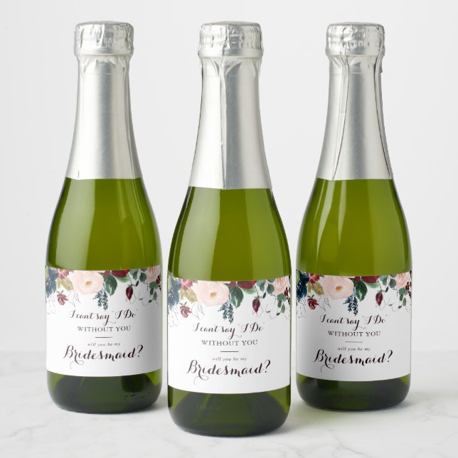 Watercolor Illustrated Fall Bridesmaid Proposal Sparkling Wine Label (Bottles)