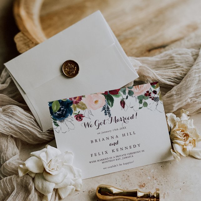 Watercolor Illustrated Fall Calligraphy Elopement Announcement (Creator Uploaded)