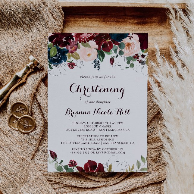Watercolor Illustrated Fall Floral Christening Invitation (Creator Uploaded)