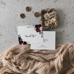 Watercolor Illustrated Fall Floral Flat Wedding<br><div class="desc">This watercolor illustrated fall flat wedding thank you card is perfect for a modern wedding. The design features artistic hand-painted watercolor navy blue, burgundy, red, blush roses and peonies with elegant green leaves, inspiring the colourful idyllic autumn beauty. Personalise the inside of the card with your names, and a thank...</div>