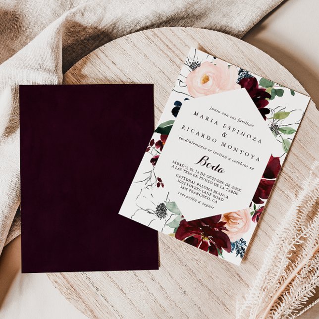 Watercolor Illustrated Fall Floral Spanish Wedding Invitation (Creator Uploaded)