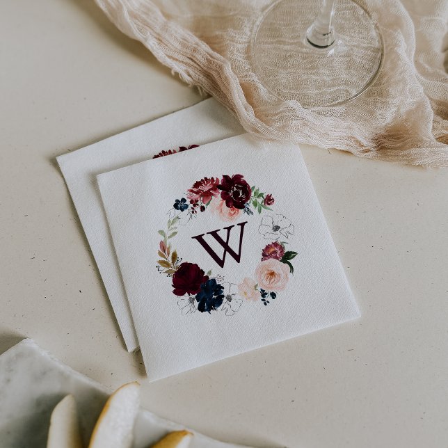 Watercolor Illustrated Fall Monogram Wedding Napkin (Creator Uploaded)