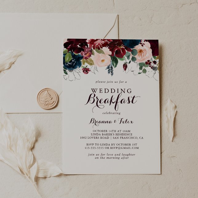 Watercolor Illustrated Fall Wedding Breakfast Invitation (Creator Uploaded)