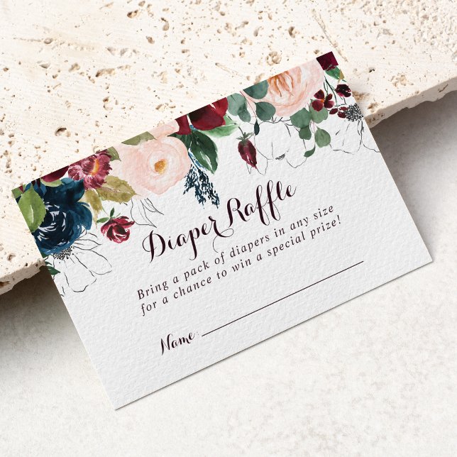 Watercolor Illustrated Floral Diaper Raffle Ticket Enclosure Card (Creator Uploaded)