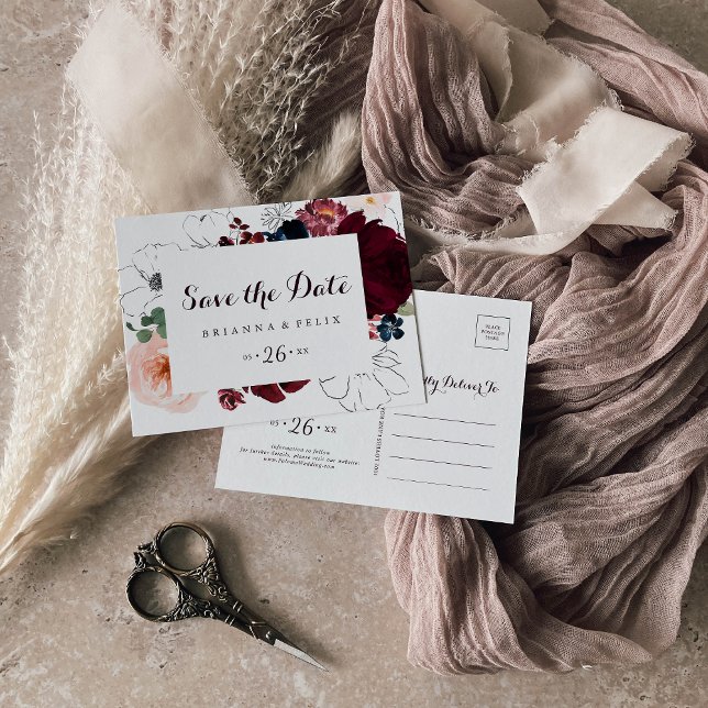 Watercolor Illustrated Horizontal Save the Date Postcard (Creator Uploaded)