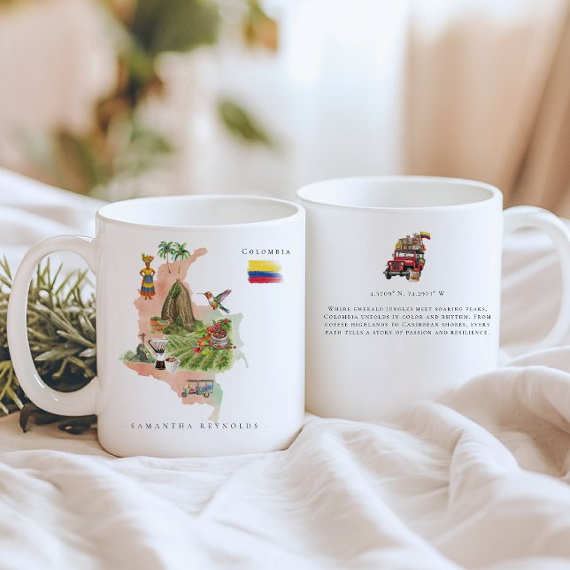 Watercolor Illustrated Map Colombia | Monogram Coffee Mug (Creator Uploaded)