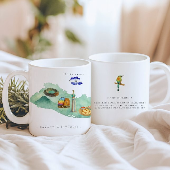 Watercolor Illustrated Map El Salvador | Monogram Coffee Mug (Creator Uploaded)