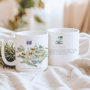 Watercolor Illustrated Map Iceland Monogram Coffee Mug