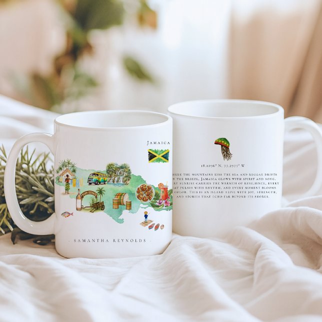 Watercolor Illustrated Map Jamaica | Monogram Coffee Mug (Creator Uploaded)