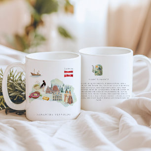 Watercolor Illustrated Map Latvia   Monogram Coffee Mug
