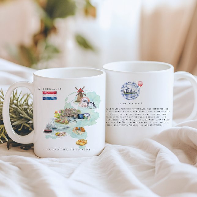 Watercolor Illustrated Map Netherlands | Monogram Coffee Mug (Creator Uploaded)