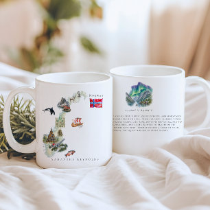Watercolor Illustrated Map Norway   Monogram Coffee Mug