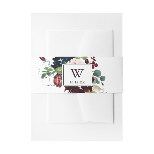 Watercolor Illustrated Monogram Wedding Invitation Belly Band (Front Example)