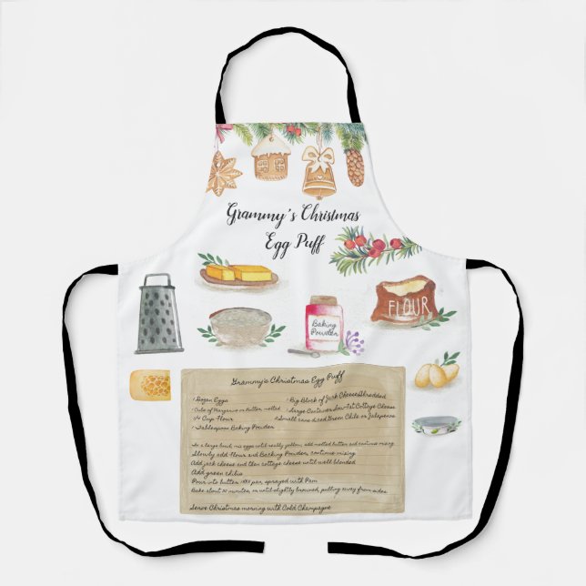 Watercolor Illustrated Recipe Heirloom Apron (Front)