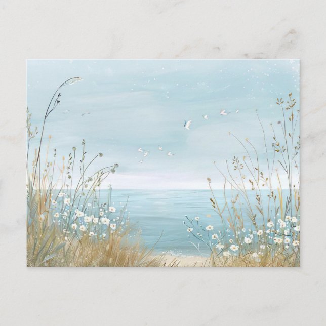 Watercolor Illustration Beach Landscape Pastel  Postcard (Front)