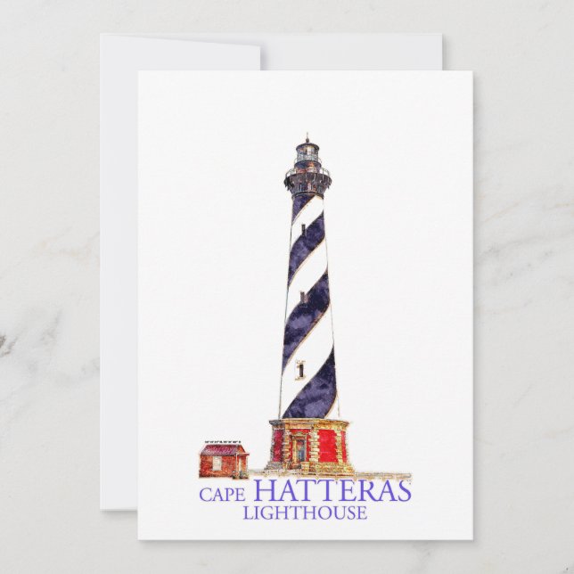 Watercolor Illustration Cape Hatteras Lighthouse Thank You Card (Front)