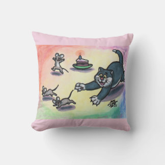 Watercolor Illustration Cat Cartoon Cake Mouse Cushion