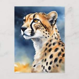 Watercolor Illustration cheetah Postcard