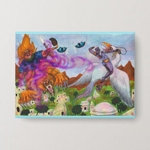 Watercolor Illustration Fantasy Warrior rides Lion