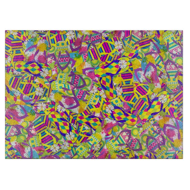 Watercolor Illustration, Flip Flop Pattern Cutting Board (Front)