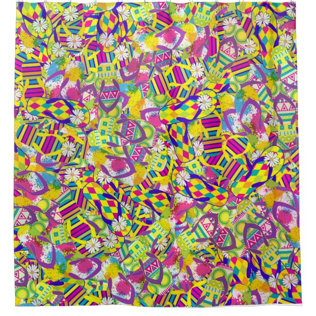 Watercolor Illustration, Flip Flop Pattern Shower Curtain (Front)