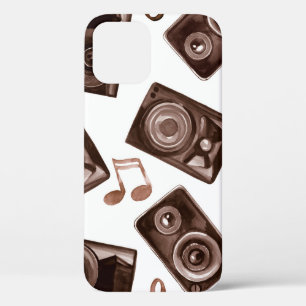 Watercolor illustration music speakers with notes iPhone 12 case