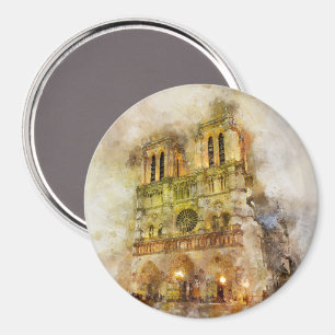 Watercolor Illustration Notre Dame Cathedral Paris Magnet