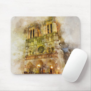 Watercolor Illustration Notre Dame Cathedral Paris Mouse Pad