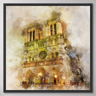 Watercolor Illustration Notre Dame Cathedral Paris Photo Print