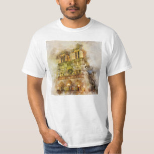 Watercolor Illustration Notre Dame Cathedral Paris T-Shirt