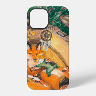 watercolor illustration of a burrow dad fox on a c iPhone 12 case
