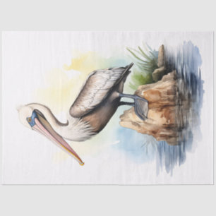 Watercolor Illustration of a Pelican Decoupage Tissue Paper
