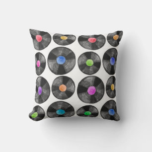 Watercolor illustration of a vinyl lp retro record cushion